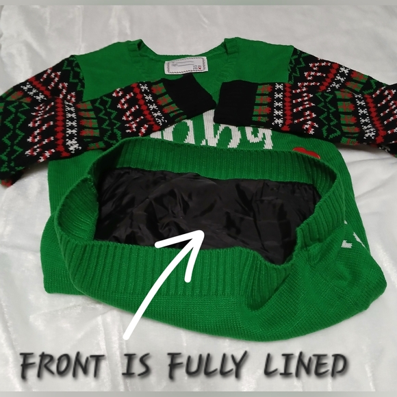 NWOT Women's Festive WITH LOVE DEREK Green Holiday Sweater Lights On & Off - Picture 7 of 10